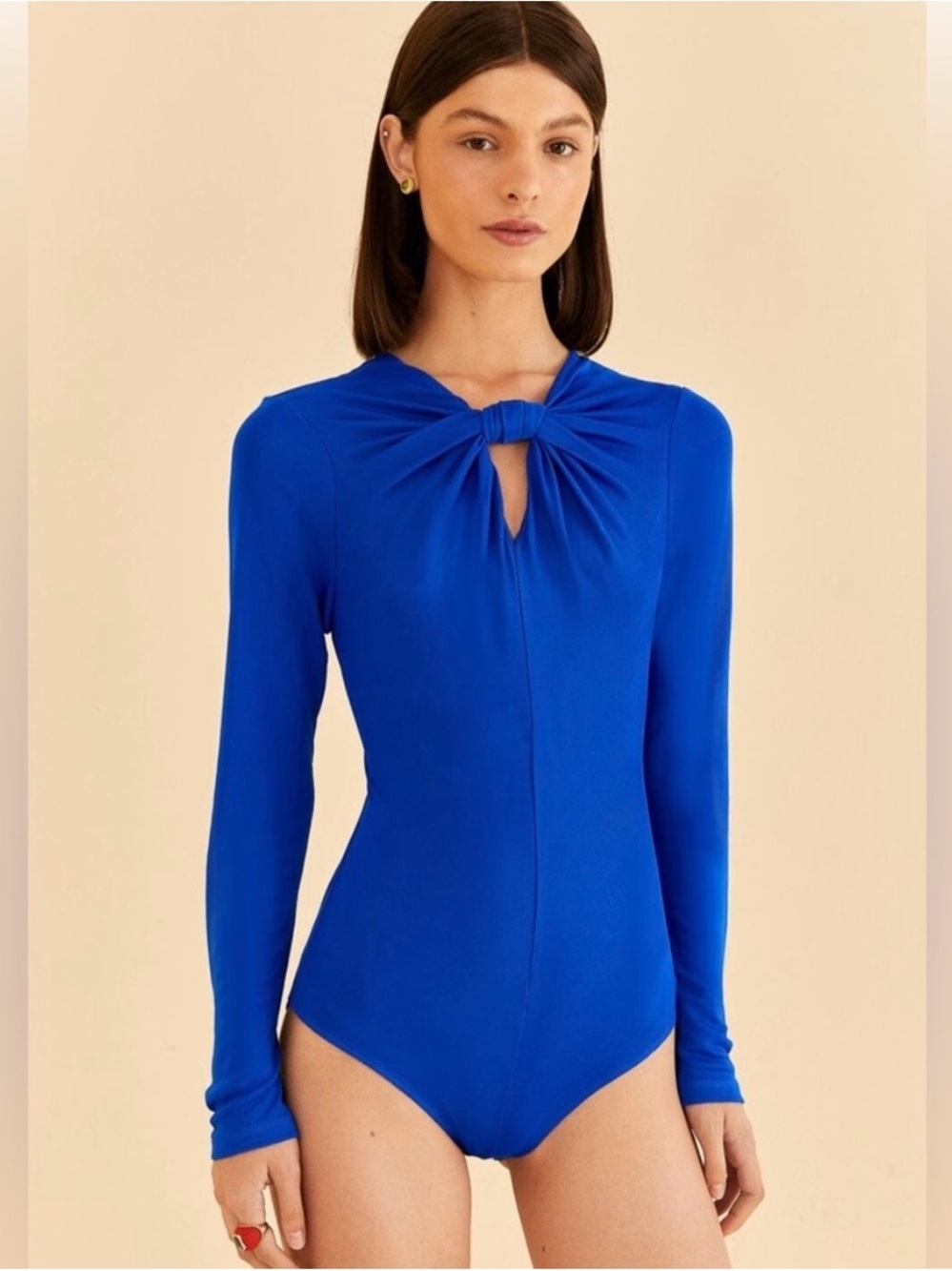 Farm Rio Blue Twist-Neck Long Sleeve Bodysuit